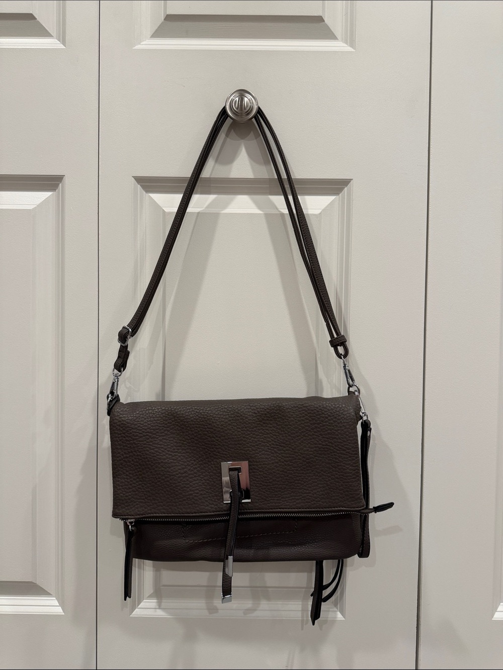 Dark Brown Leather Crossbody Fold-Over Bag - Gun pocket